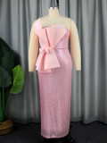 Plus Size Elegant Bow Strapless Sequins Party Dress