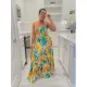 Summer Printed Strapless Swing Maxi Dress