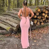 Sexy Slim Long Dress Lace up Low Back Bodycon Long Dress Women