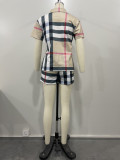 Lässige Kurzarm-Shorts mit Karomuster für Damen, zweiteiliges Set