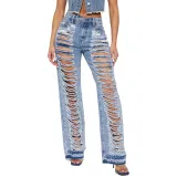 Fashion Versatile Slim Sexy Micro Stretch Ripped Micro Bell Bottom Denim Pants