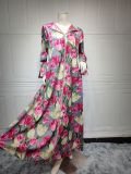 Fashion Tulip Print Dress Muslim Robe Abaya Sweet Chic Women's Clothing