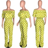 Women's spring and summer fashion off shoulder polka dot two piece wide leg pants