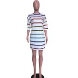 Summer Beauty Fashion Trend Loose Striped Sexy Mini Dress