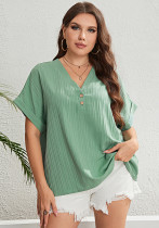 Summer green v-neck fresh and fashionable women's tops