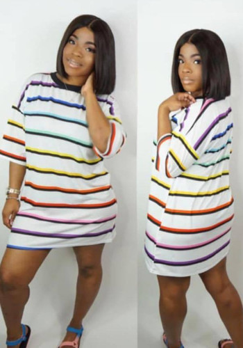 Summer Beauty Fashion Trend Loose Striped Sexy Mini Dress