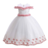 Children's long skirt lace contrast color Patchwork fluffy princess dress flower girl chorus catwalk piano performance dress skirt