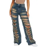 Fashion Versatile Slim Sexy Micro Stretch Ripped Micro Bell Bottom Denim Pants