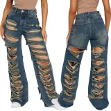 Fashion Versatile Slim Sexy Micro Stretch Ripped Micro Bell Bottom Denim Pants