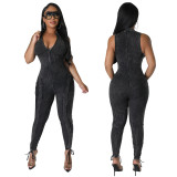 Women Solid Ribbed Sleeveless Jumpsuit
