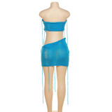 Summer Women Sexy Hollow Strapless Top and Bodycon Skirt Two-piece Set