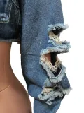 Women Irregular Denim Ripped Wash Casual Jacket