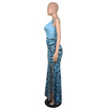 Women Summer Sleeveless V-Neck Print Pleated Dress