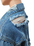 Jaqueta casual feminina jeans irregular lavagem rasgada