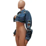 Women Irregular Denim Ripped Wash Casual Jacket
