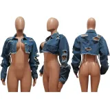 Women Irregular Denim Ripped Wash Casual Jacket