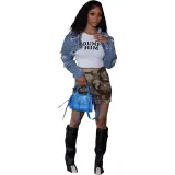 Women Irregular Denim Ripped Wash Casual Jacket