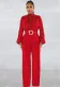 Women Belt Lace Cutout Solid Long Sleeve Jumpsuit