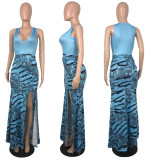 Women Summer Sleeveless V-Neck Print Pleated Dress