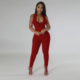 Women Solid Ribbed Sleeveless Jumpsuit