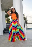 women's wide legges high waist casual print trousers