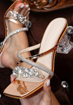 Sandalias de tacón grueso transparente con diamantes de imitación y punta cuadrada Zapatillas Tacones