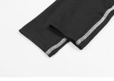 Mesh Patchwork Half High Collar Basic Shirt Letter Print Long Sleeve Slim Bodysuit Female