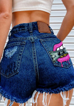 Zerrissene Denim-Shorts für Damen, Sommermode, bedruckt, zerrissene Jeans