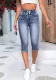 Women's Denim Pants Elastic Waist Drawstring High Waist Ripped Denim Pants Women's High Stretch Denim Shorts
