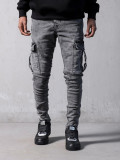 Men's Cargo Pants Trendy Black Slim Denim Tight Jeans