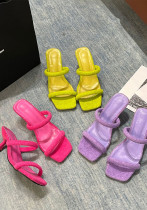 Zapatillas de tacón de aguja con punta cuadrada para mujer, para exteriores, de verano, de talla grande, para mujer