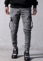 Men's Cargo Pants Trendy Black Slim Denim Tight Jeans