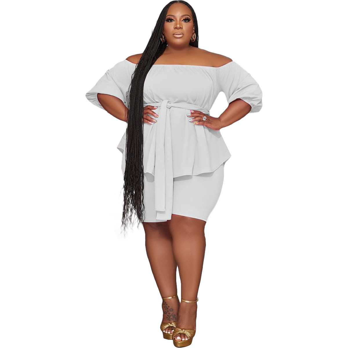 Wholesale Plus Size Women's Fashion Casual Solid Off Shoulder Two