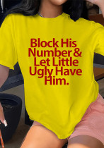 Camiseta extragrande de manga corta en algodón con estampado de letras para mujer