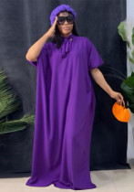 Women's Long Dress Summer Solid Color V-Neck Half Sleeve Loose Swing Dress