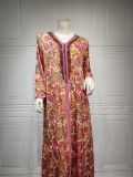 Women's Fashion Muslim Robe Print Beaded Abaya Dress
