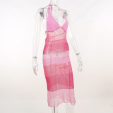 Sling v-neck mesh See-Through sexy vestido de verano Low Back slim dress