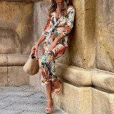 Women's Fashion Chic Half-Sleeve Print Midi Dress