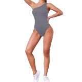 Seamless one-piece sexy one-shoulder fitness exercise bodysuit