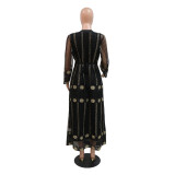 Embroidered mesh jacket with chiffon sundress suit kaftan dress