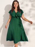 Summer Plus Size Women's Solid Color V-Neck Dress
