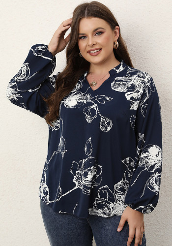 Camicia a maniche lunghe stampata estiva taglie forti da donna