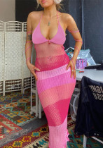 Sling v-neck mesh See-Through sexy vestido de verano Low Back slim dress