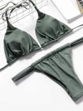 Women Bikini Lace-Up Solid Swimwear Two Pieces