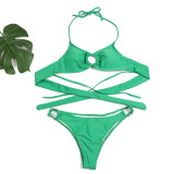 Women Sexy Ring Solid Two Pieces Swimwear