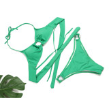 Women Sexy Ring Solid Two Pieces Swimwear