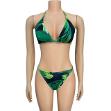 Summer Women Sexy Mesh Print Swimwear Bikini Three-Piece