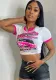 Women summer color contrast print T-shirt Top