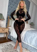 Women Long Sleeve Sheer Cutout Mesh Bodysuit Sexy Lingerie