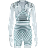 Fashion Striped Print Wrap Chest Vest Shorts Two-Piece Fitness Yoga Set